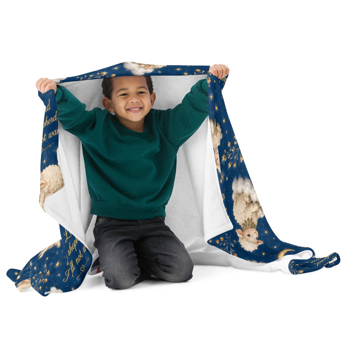 Psalm 23 Lambs Throw Blanket – Navy