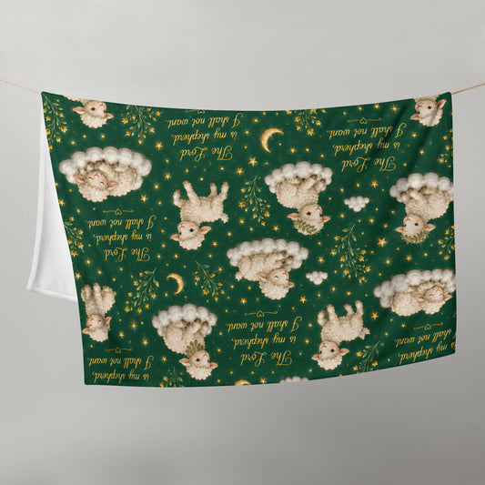 Psalm 23 Lambs Throw Blanket – Deep Green
