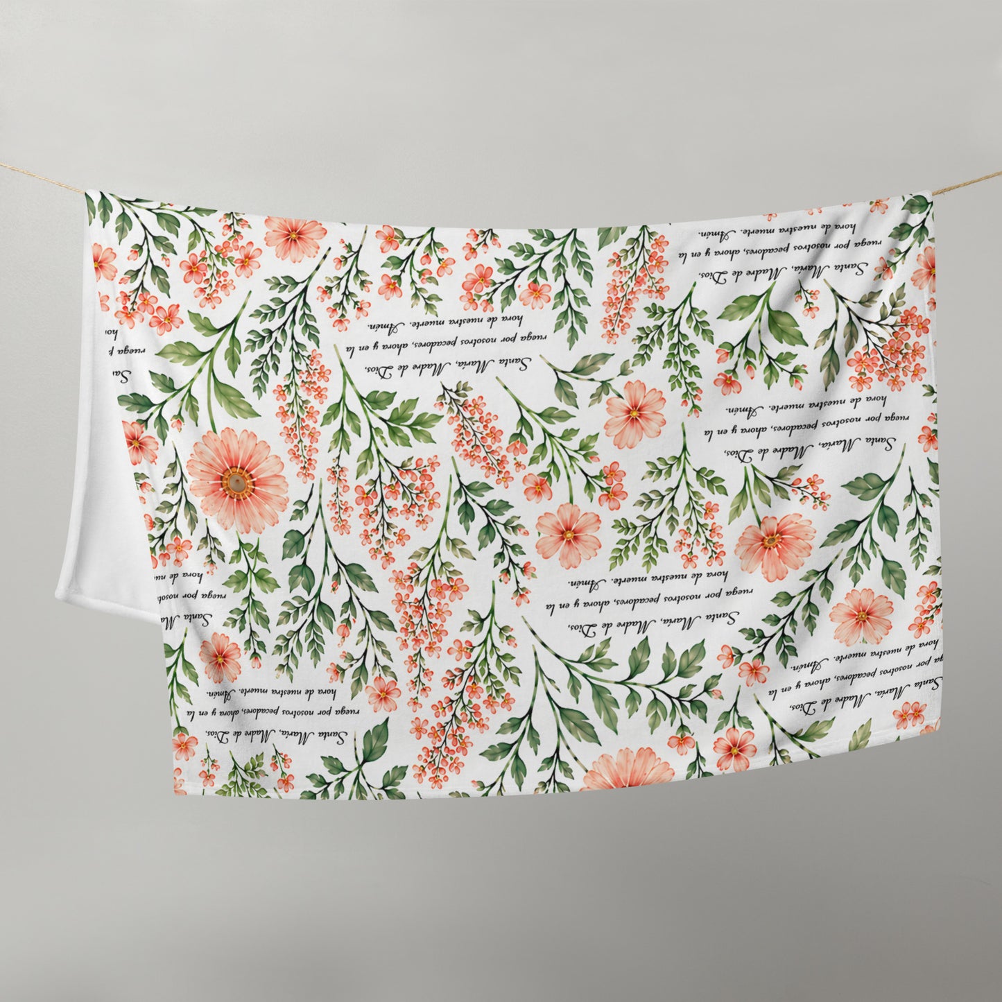 Coral Rose Santa María Floral Prayer Throw Blanket