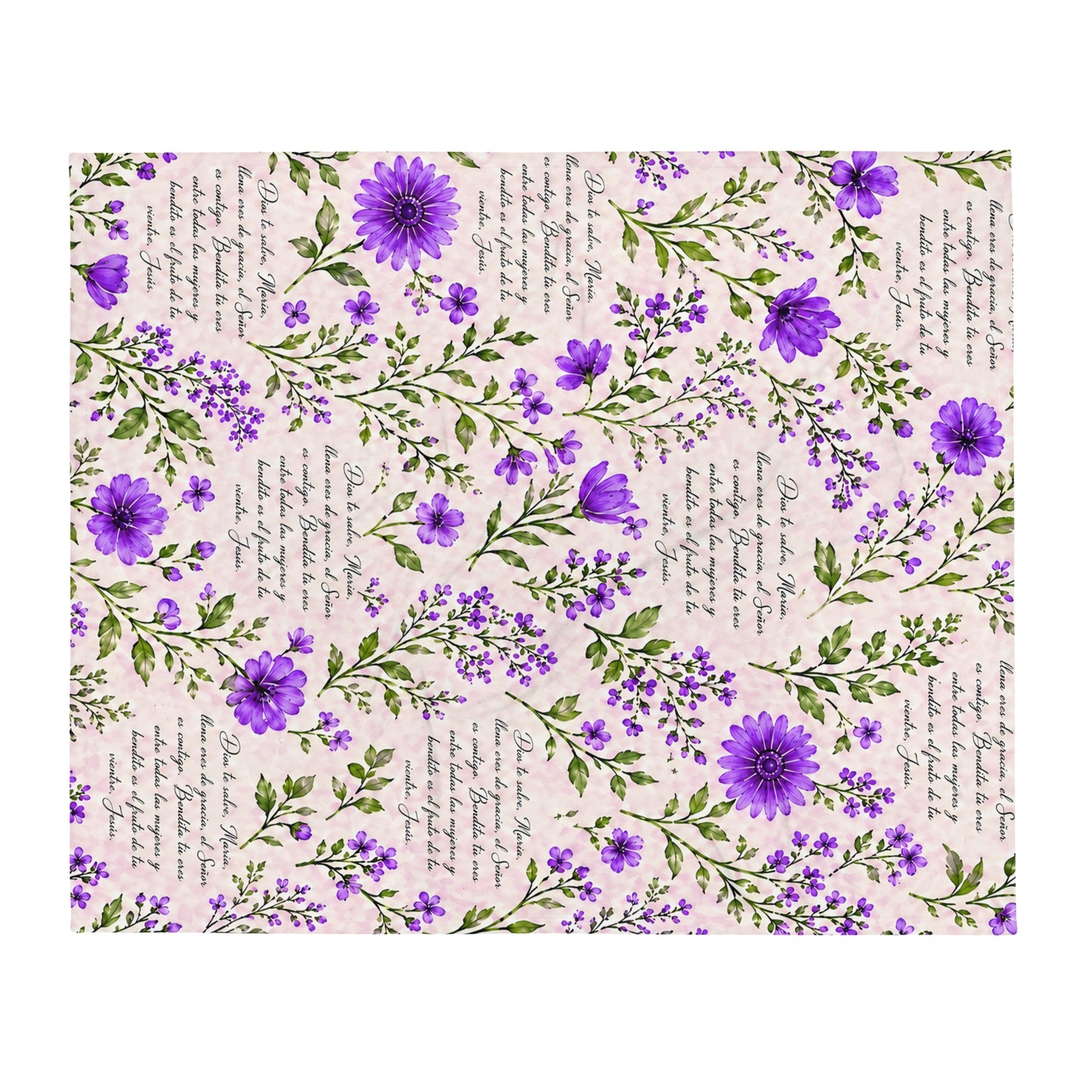Lavender Violet Dios te Salve María Floral Prayer Throw Blanket