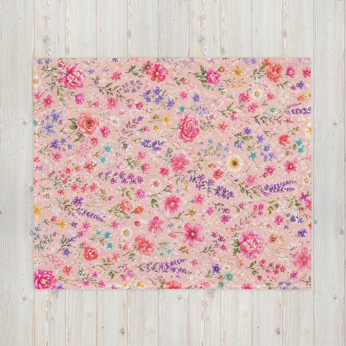 Blush Rose Garden Floral Throw Blanket