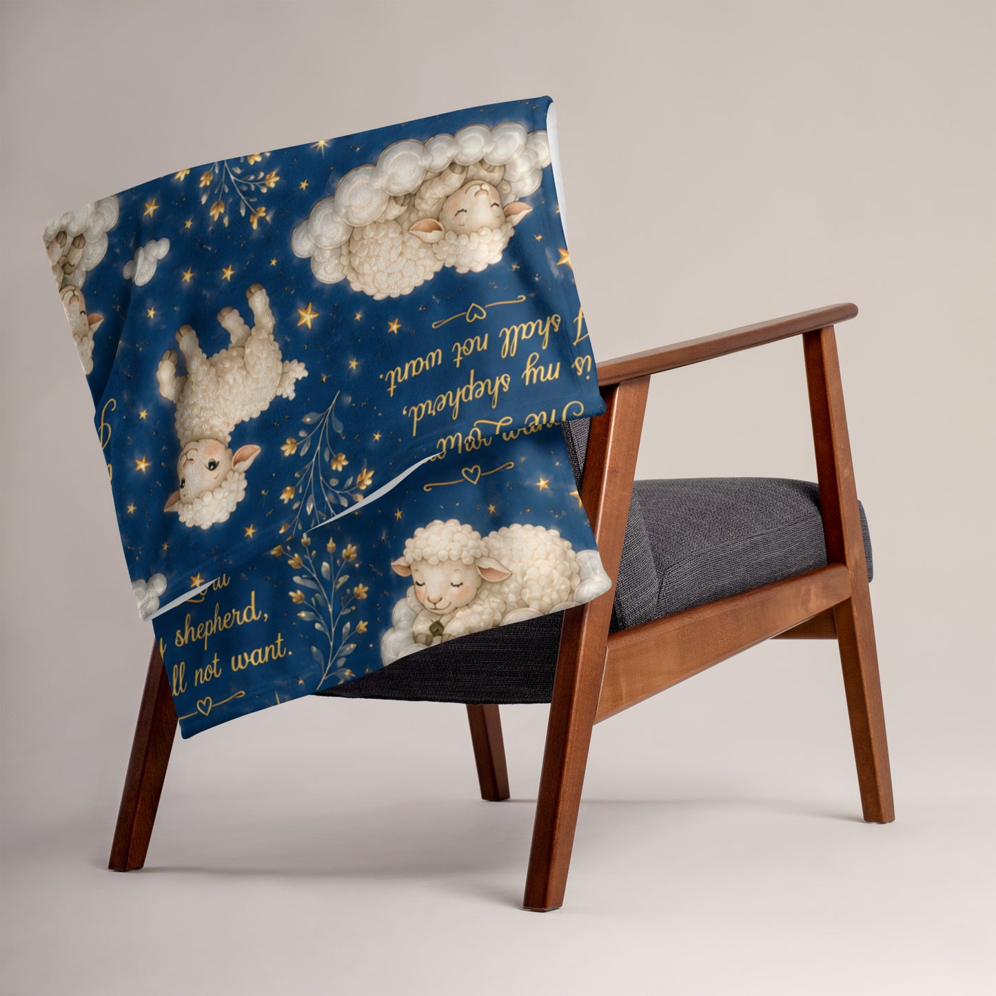 Psalm 23 Lambs Throw Blanket – Navy