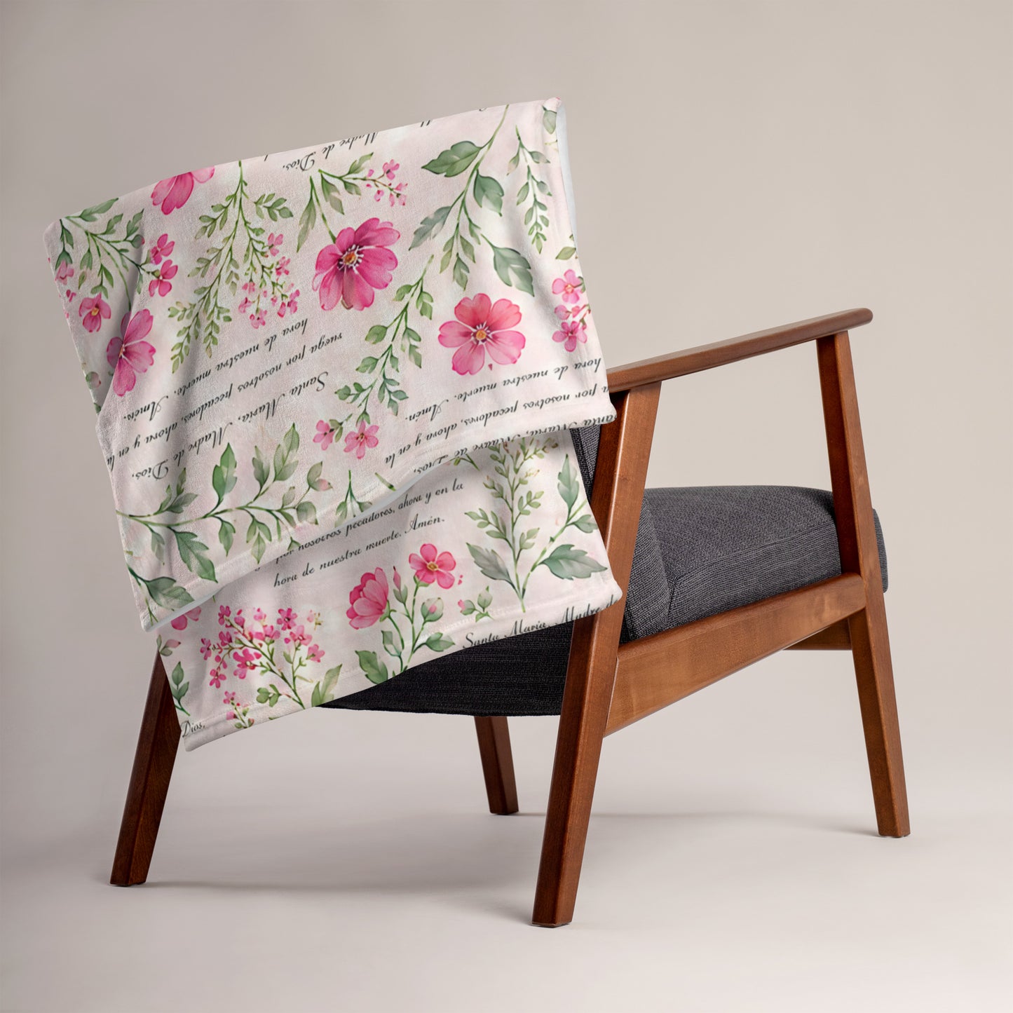 Raspberry Rose Santa María Floral Prayer Throw Blanket