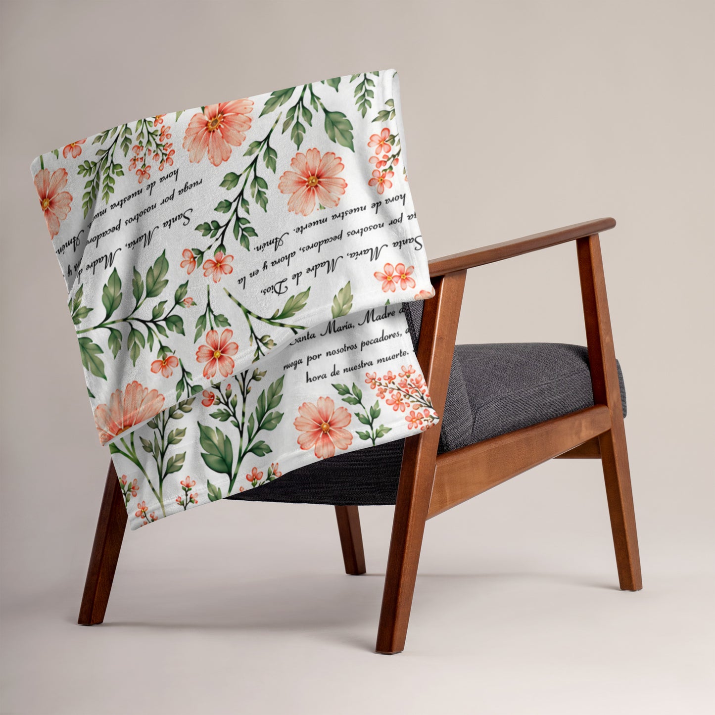 Coral Rose Santa María Floral Prayer Throw Blanket