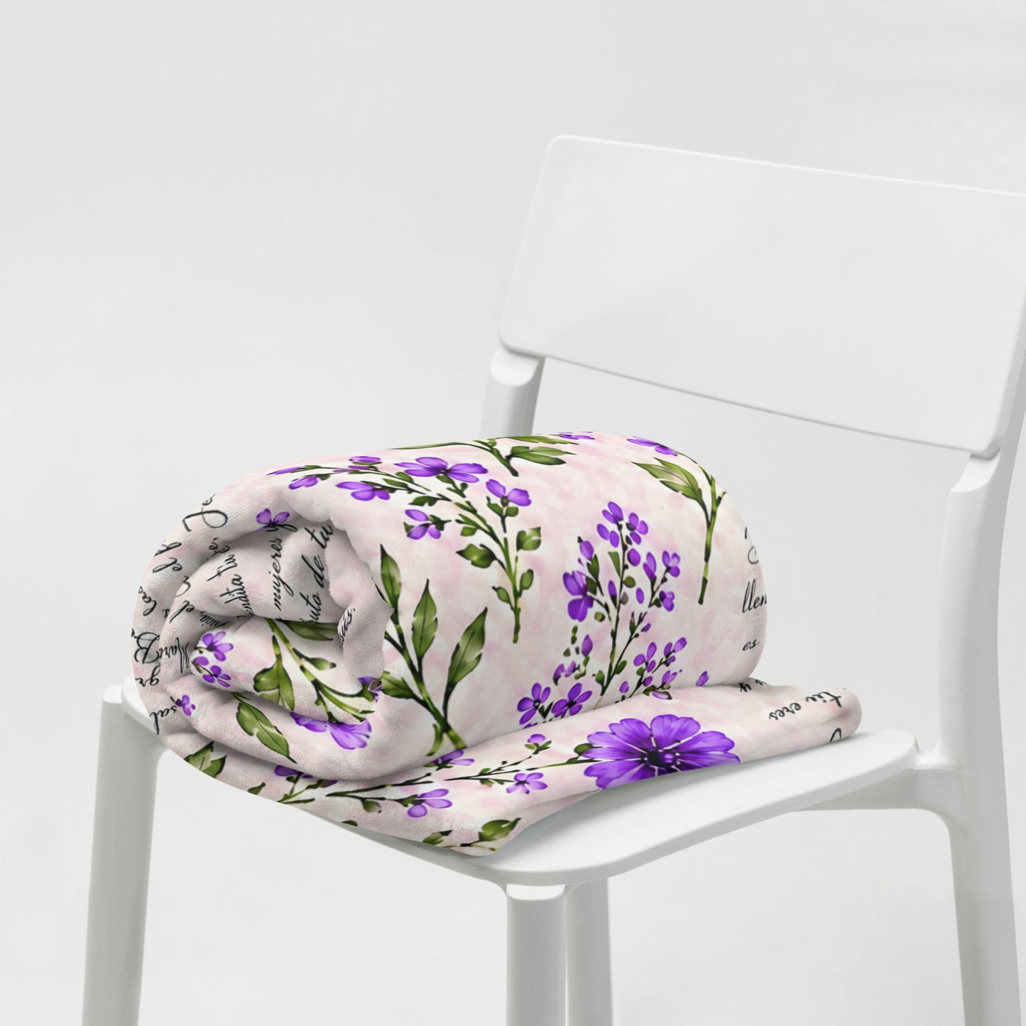 Lavender Violet Dios te Salve María Floral Prayer Throw Blanket