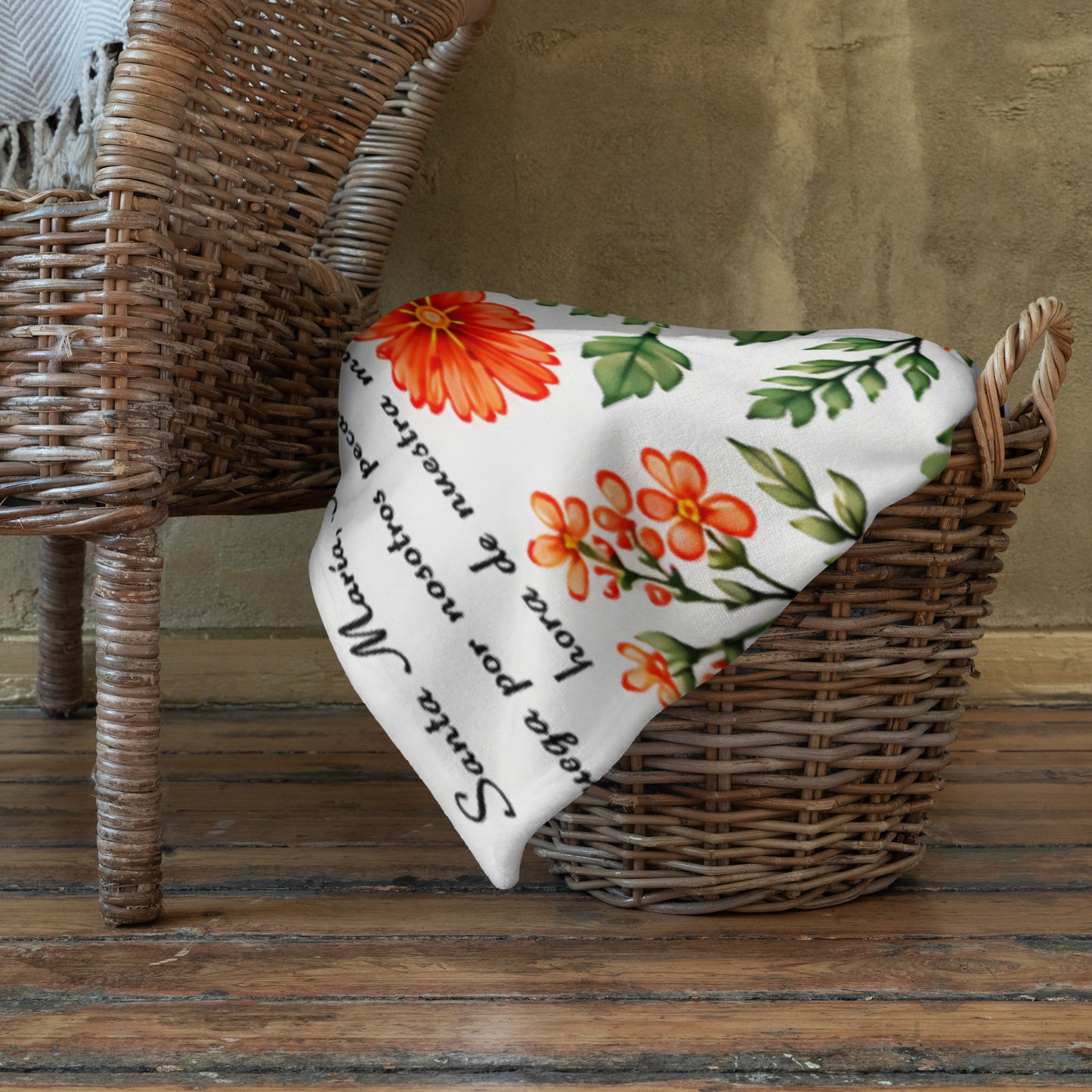 Vibrant Marigold Santa María Floral Prayer Throw Blanket