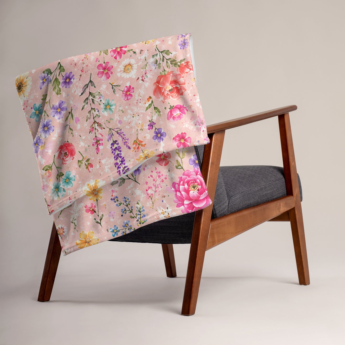 Blush Rose Garden Floral Throw Blanket