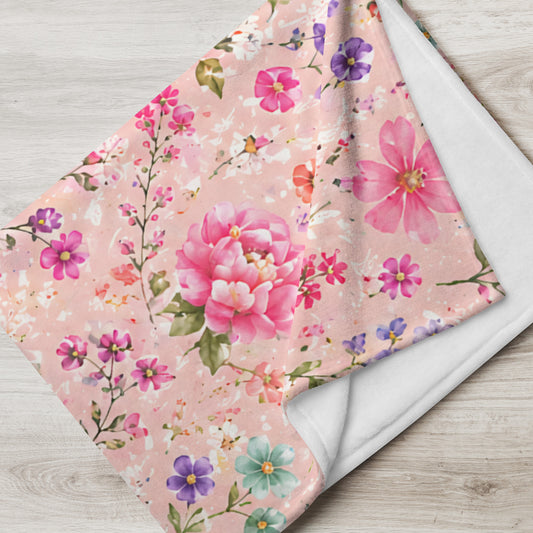 Blush Rose Garden Floral Throw Blanket