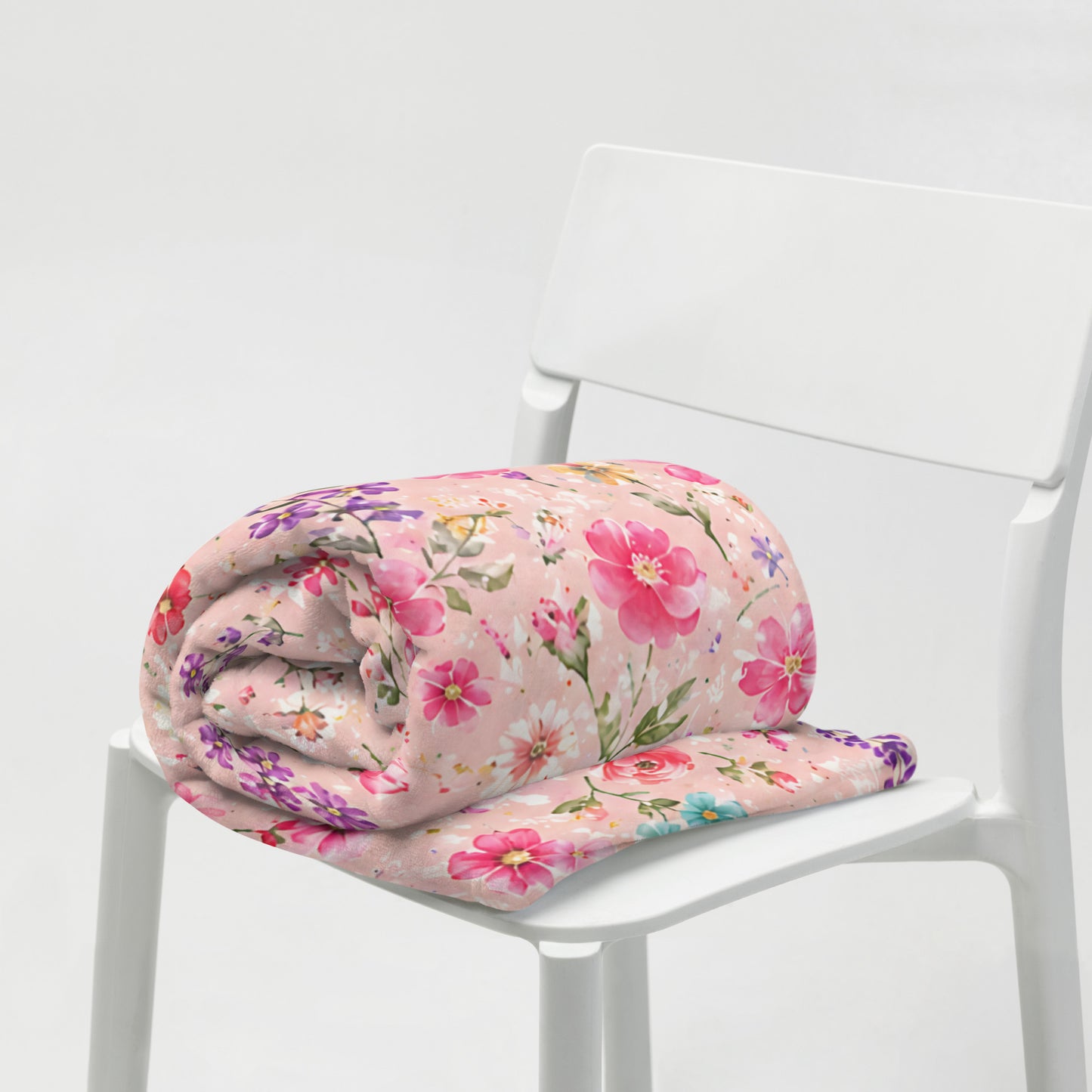 Blush Rose Garden Floral Throw Blanket