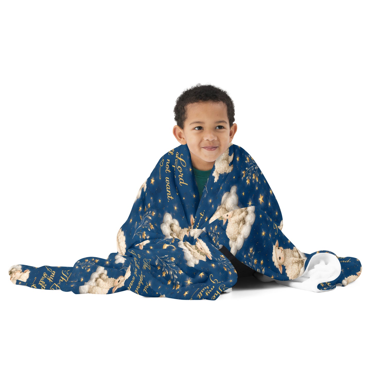 Psalm 23 Lambs Throw Blanket – Navy