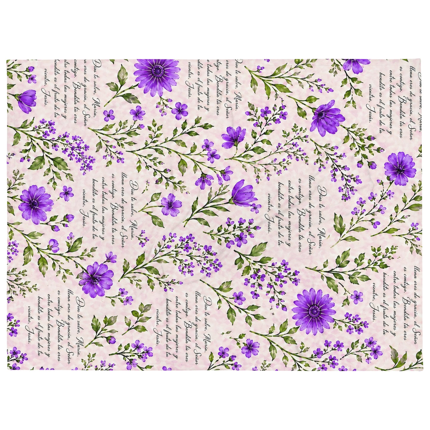 Lavender Violet Dios te Salve María Floral Prayer Throw Blanket