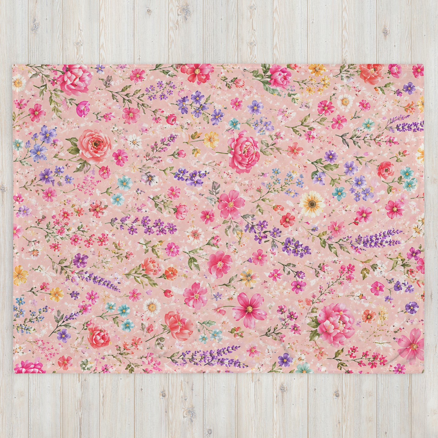 Blush Rose Garden Floral Throw Blanket