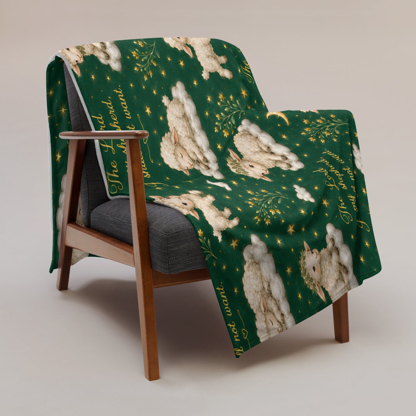 Psalm 23 Lambs Throw Blanket – Deep Green