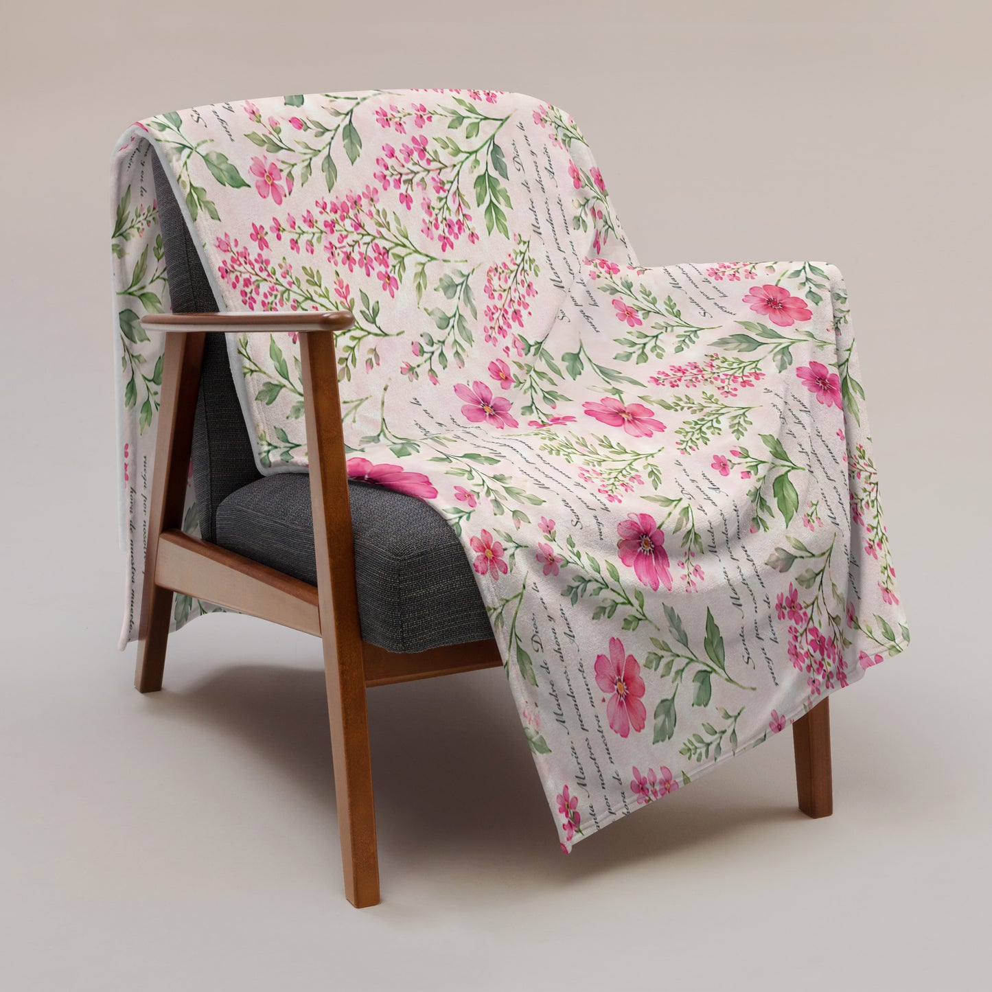 Raspberry Rose Santa María Floral Prayer Throw Blanket