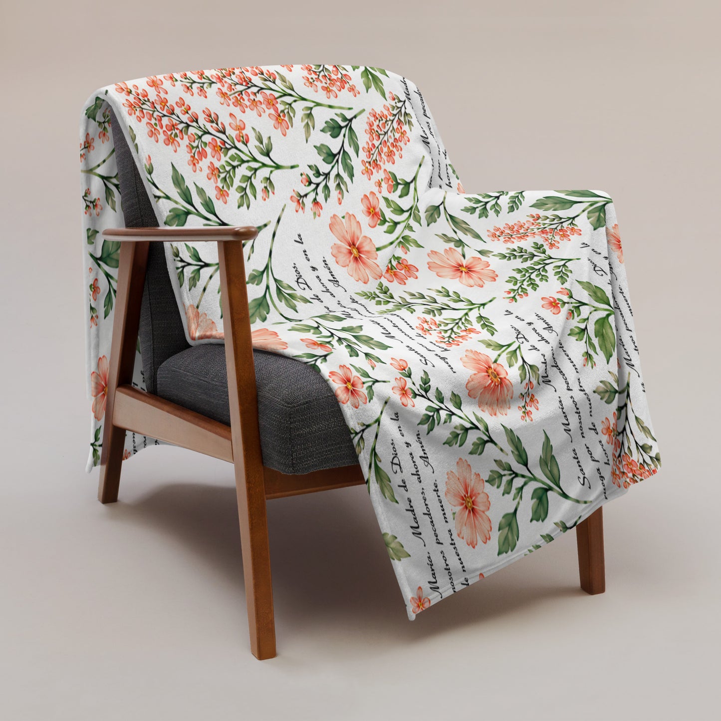 Coral Rose Santa María Floral Prayer Throw Blanket