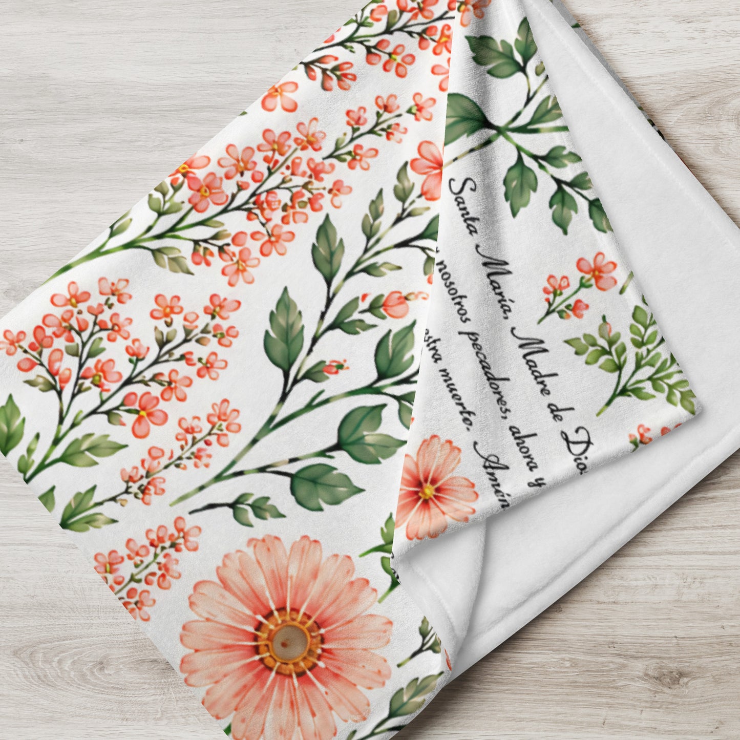 Coral Rose Santa María Floral Prayer Throw Blanket