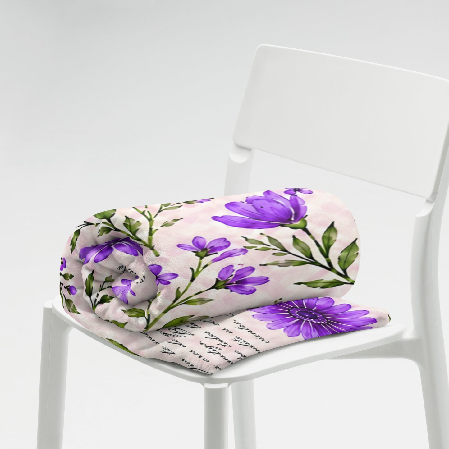 Lavender Violet Dios te Salve María Floral Prayer Throw Blanket