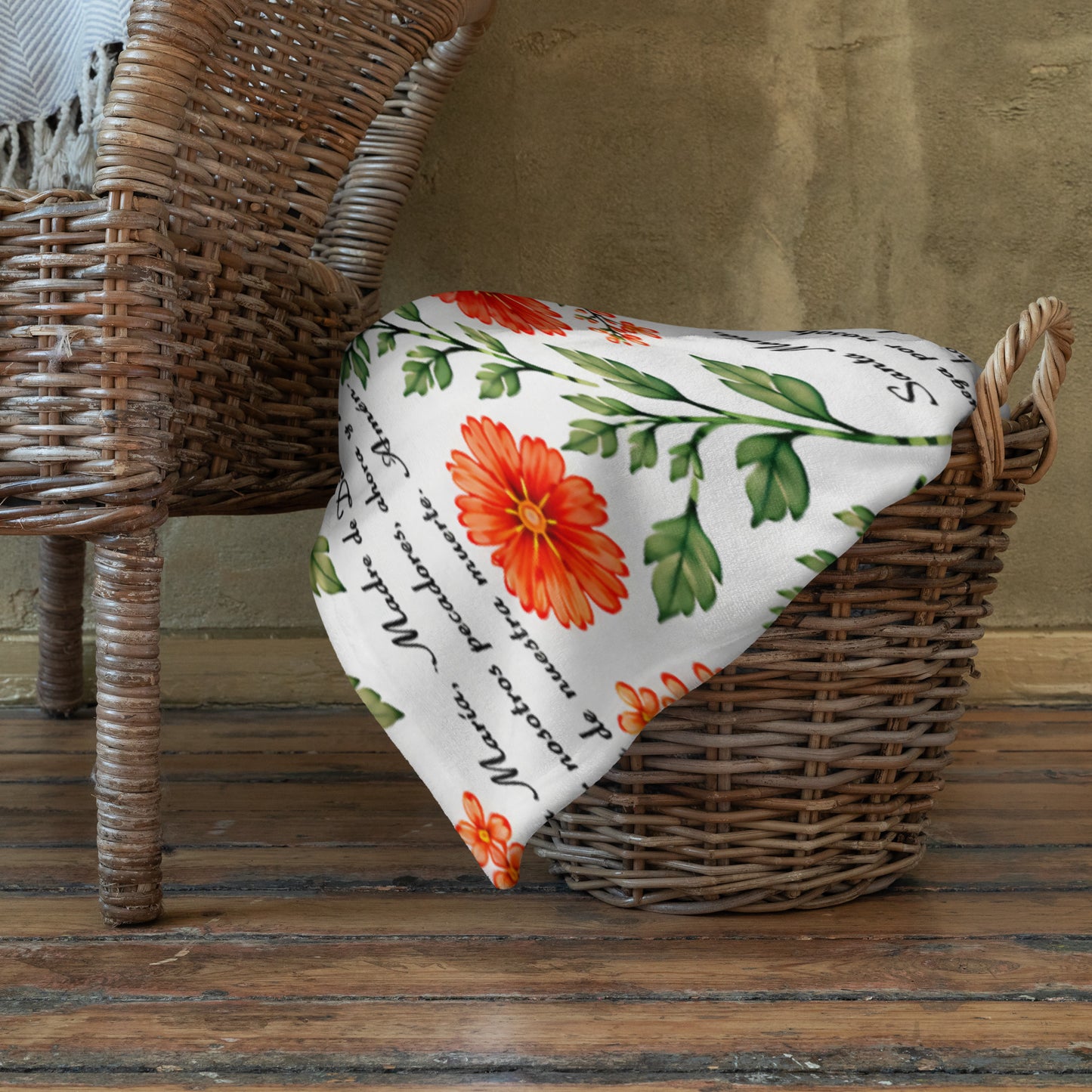 Vibrant Marigold Santa María Floral Prayer Throw Blanket