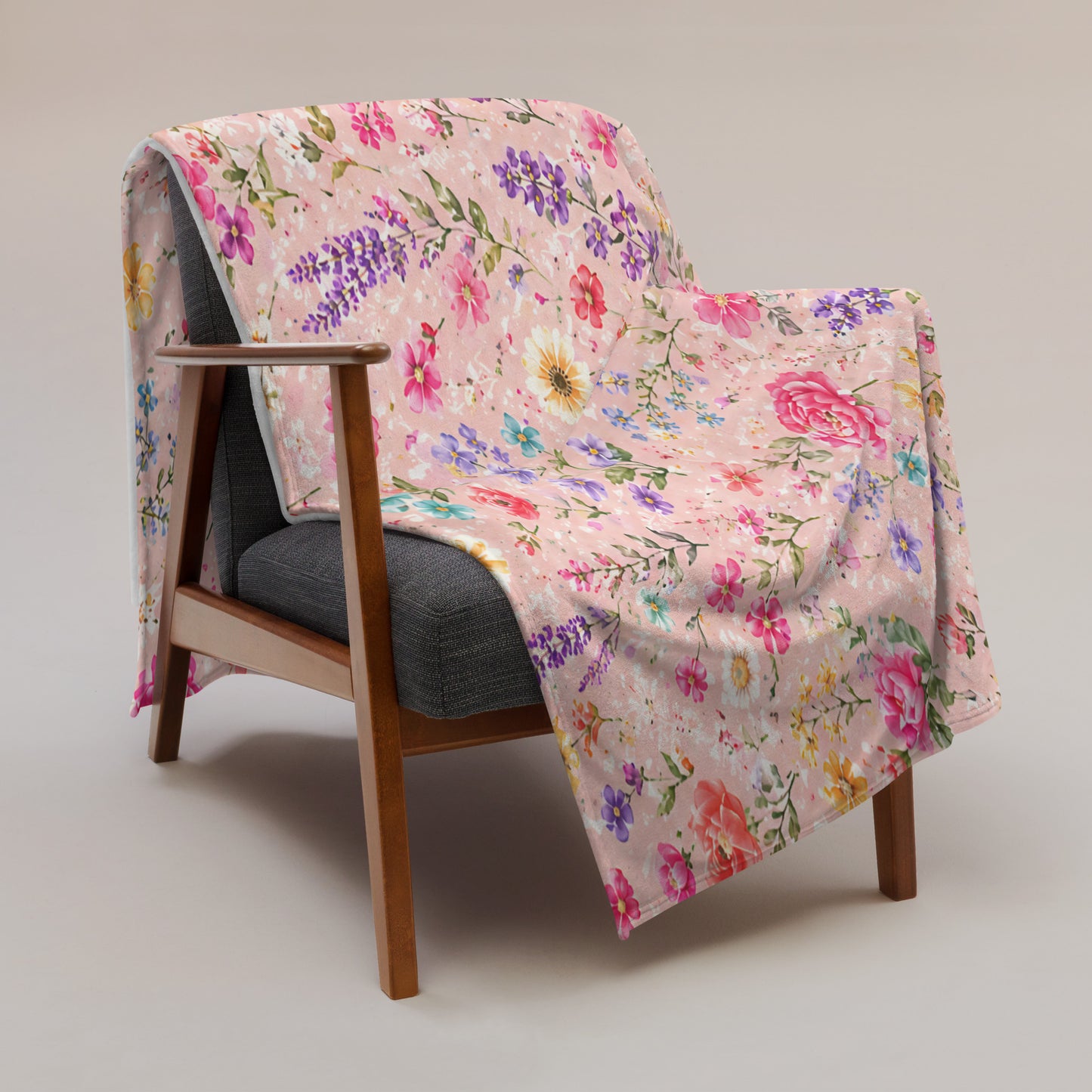 Blush Rose Garden Floral Throw Blanket