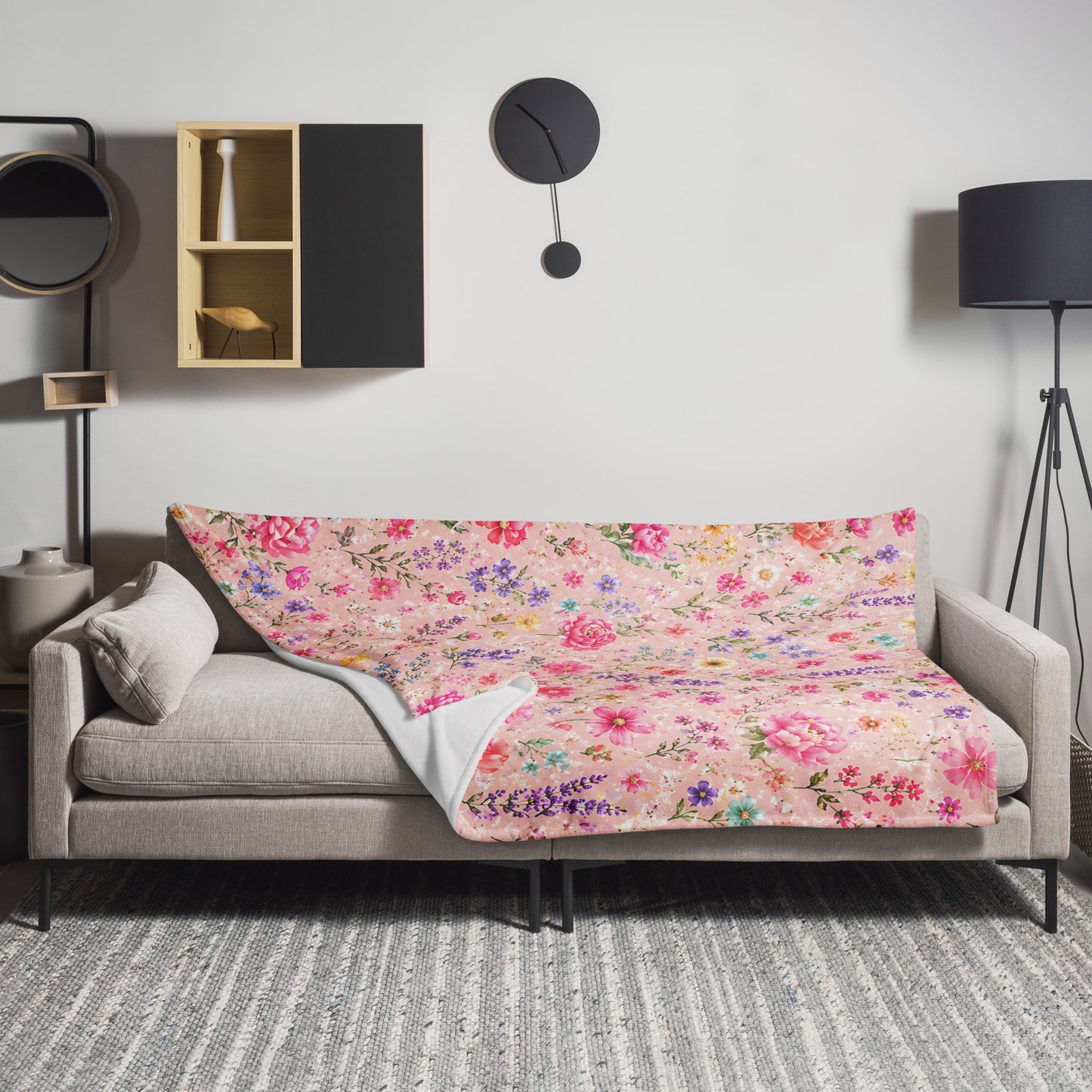 Blush Rose Garden Floral Throw Blanket