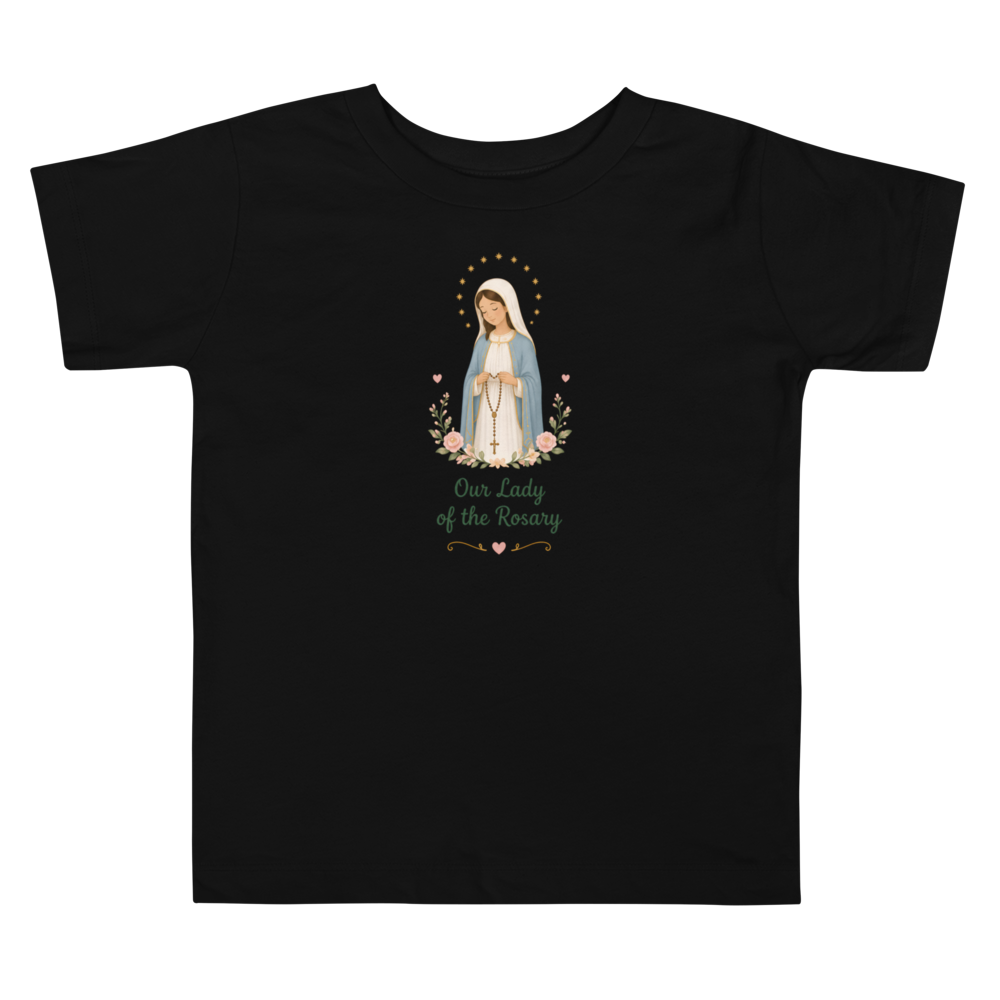 Our Lady of the Rosary Toddler — Printful flat · Black
