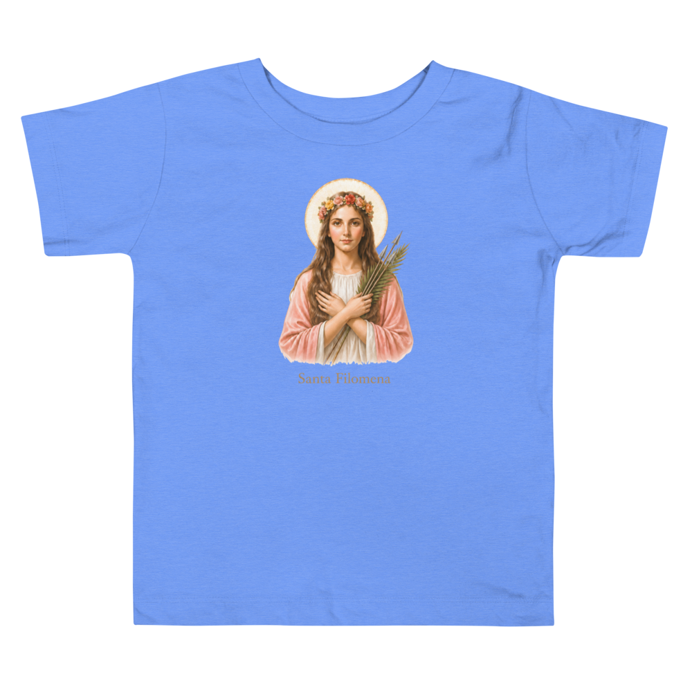 Santa Filomena Toddler — Printful flat · Heather Columbia Blue