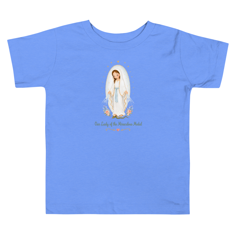 Our Lady of the Miraculous Medal Toddler — Printful flat · Heather Columbia Blue