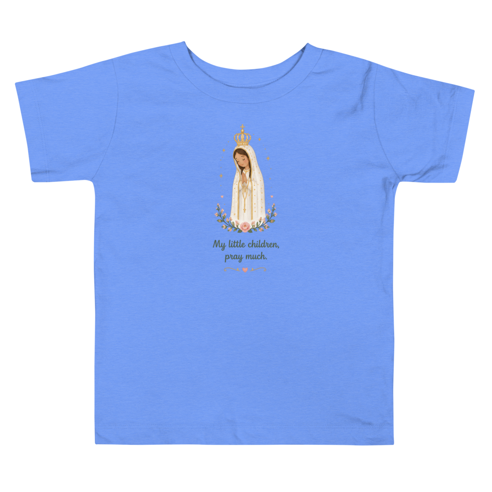 Pray Much Fátima Toddler — Printful flat · Heather Columbia Blue
