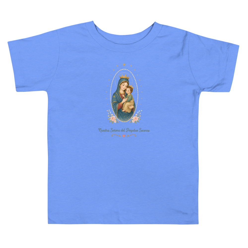 Nuestra Señora del Perpetuo Socorro Toddler — Printful flat · Heather Columbia Blue