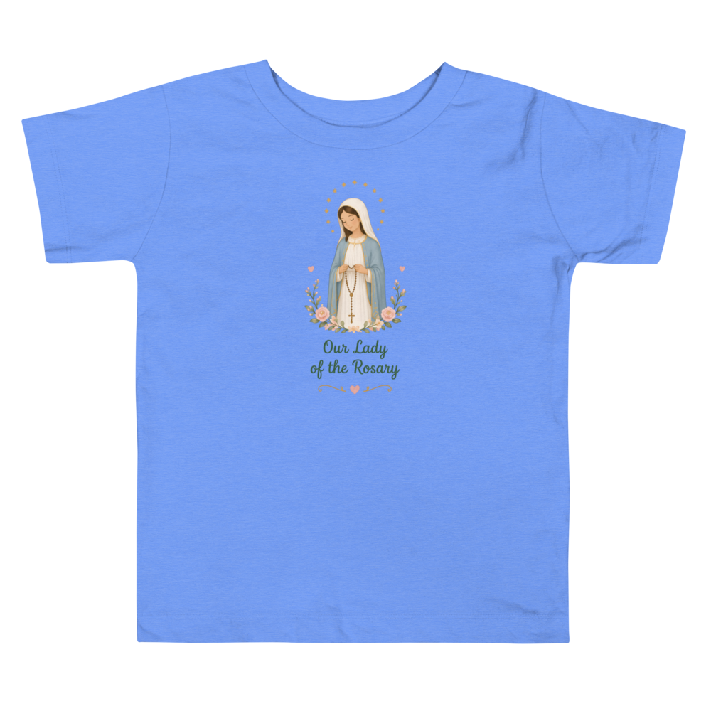 Our Lady of the Rosary Toddler — Printful flat · Heather Columbia Blue