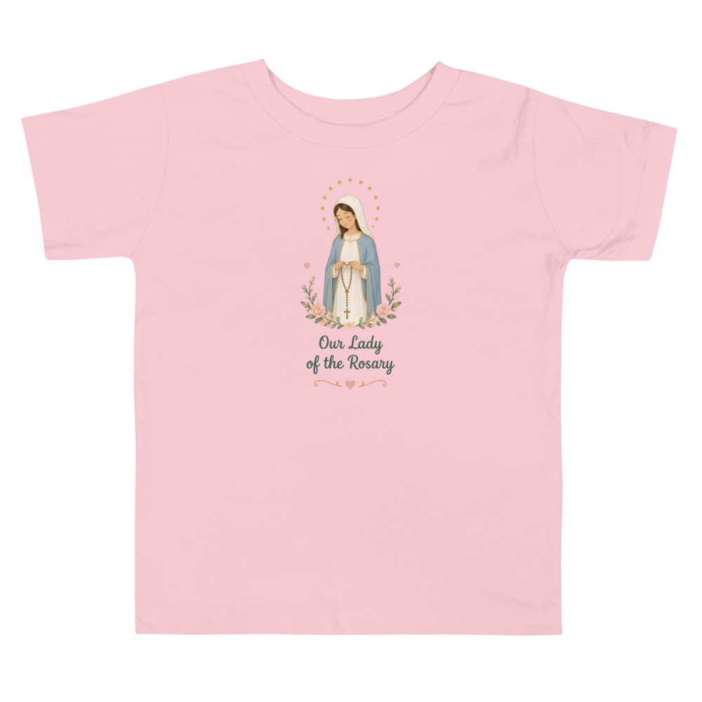 Our Lady of the Rosary Toddler — Printful flat · Pink