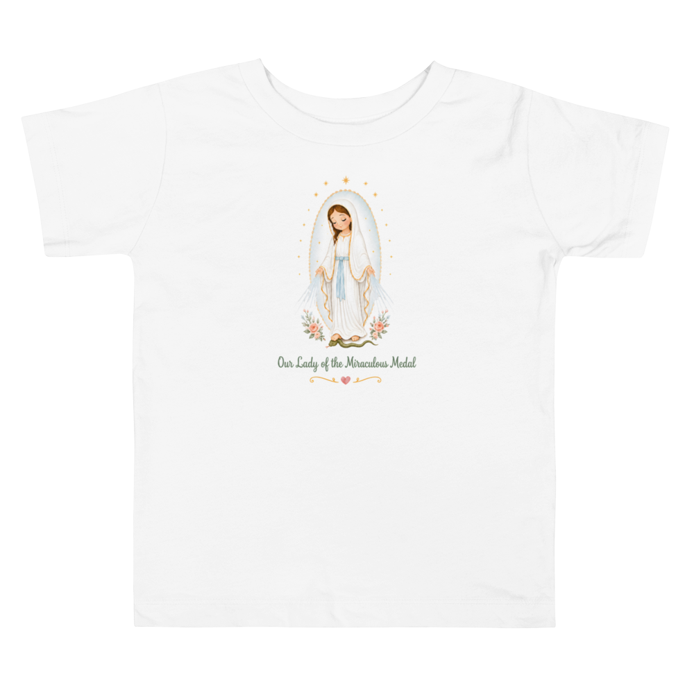 Our Lady of the Miraculous Medal Toddler — Printful flat · White