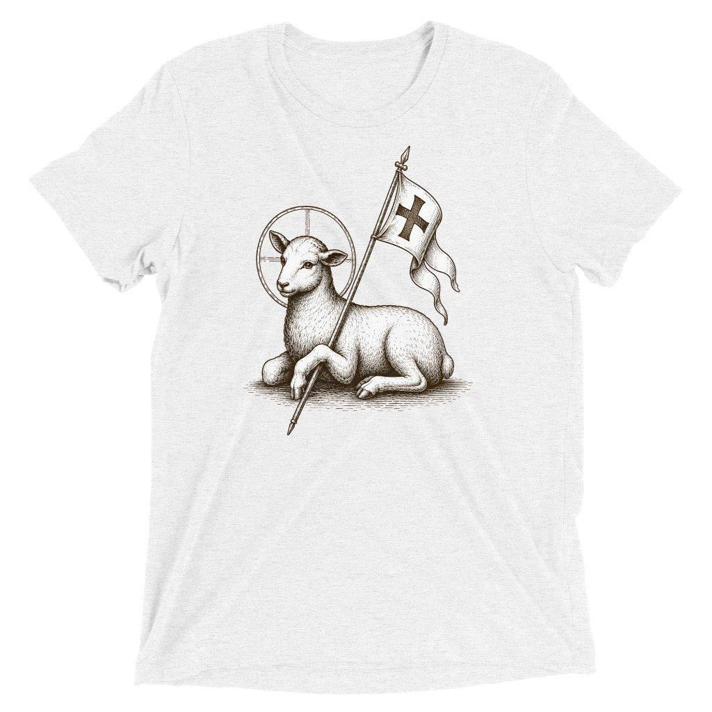 Product mockup — Solid White Triblend front