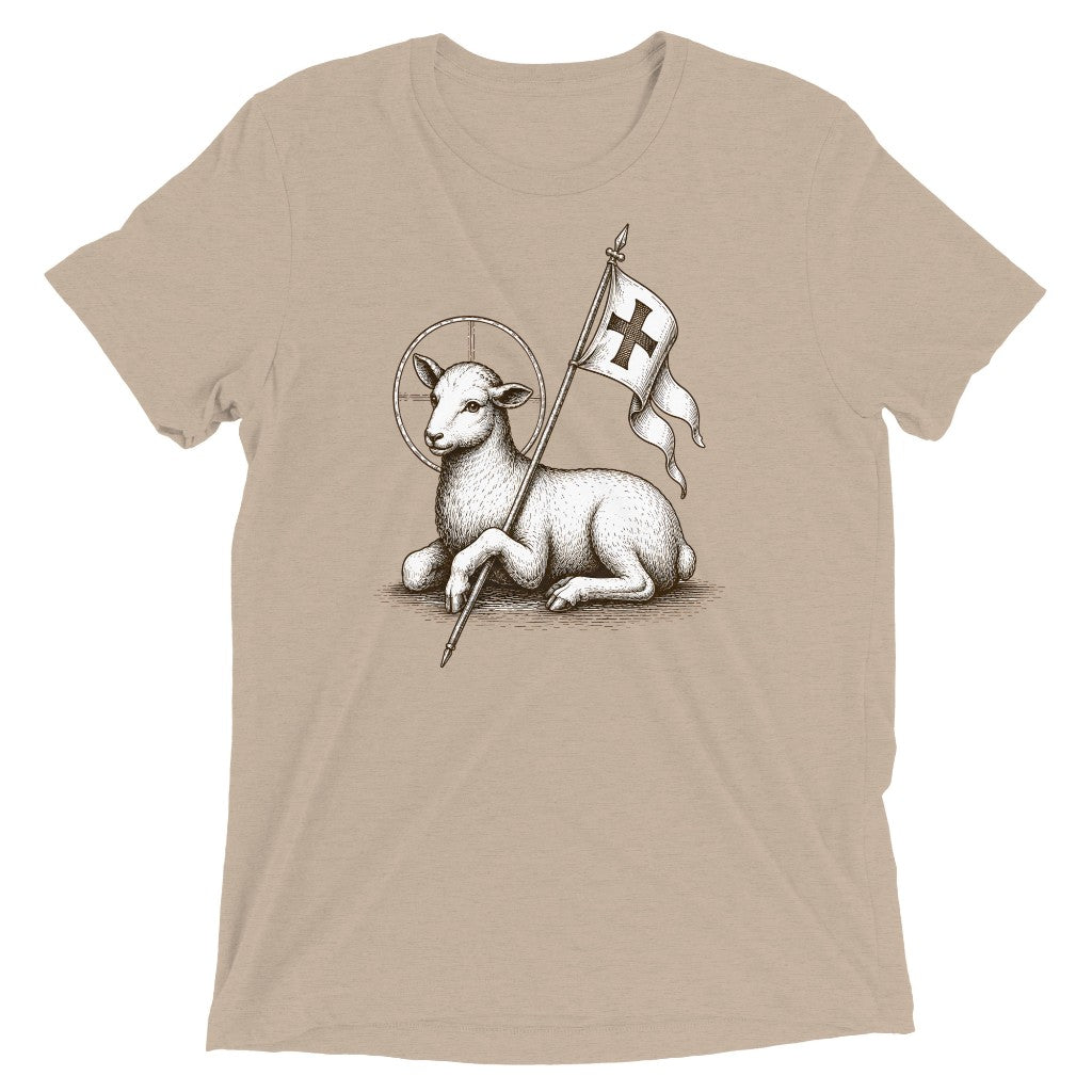 Product mockup — Tan Triblend front