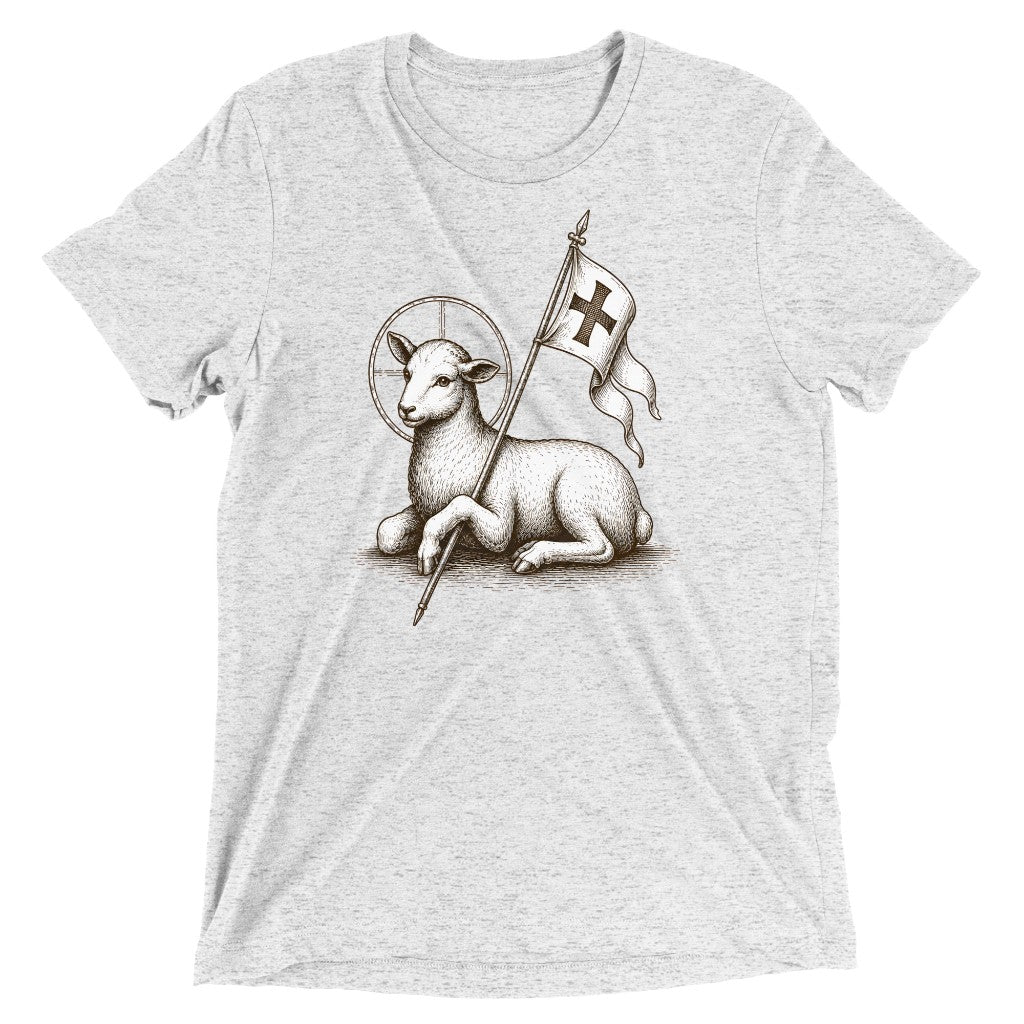 Product mockup — White Fleck Triblend front