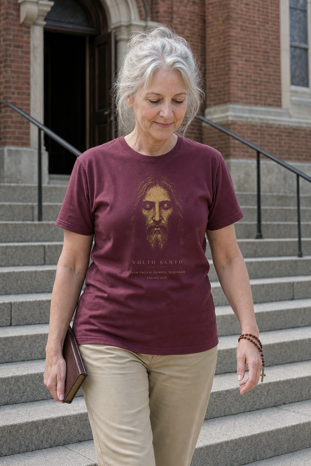 volto-santo-etched-t-shirt lifestyle · Maroon