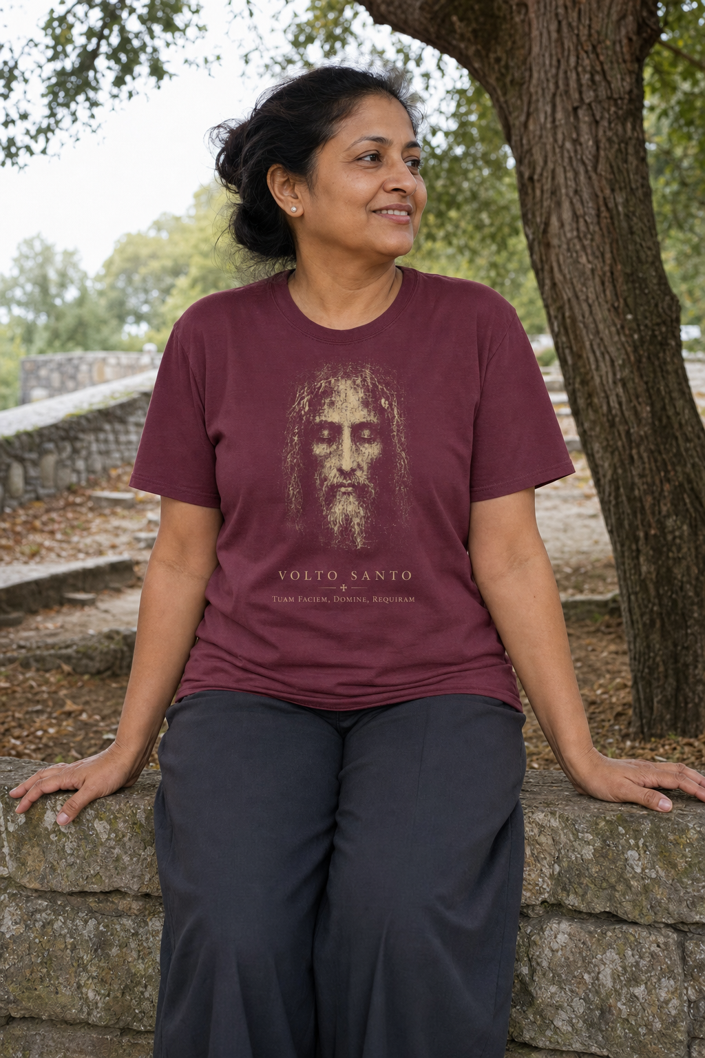 volto-santo-shroud-t-shirt lifestyle · Maroon