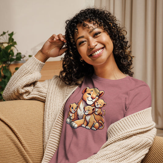 Women's Relaxed T-Shirt: Mama Lion & Her Cubs