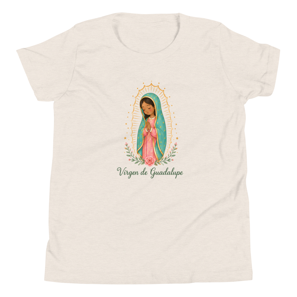 Virgen de Guadalupe Girls — Printful flat · Heather Dust