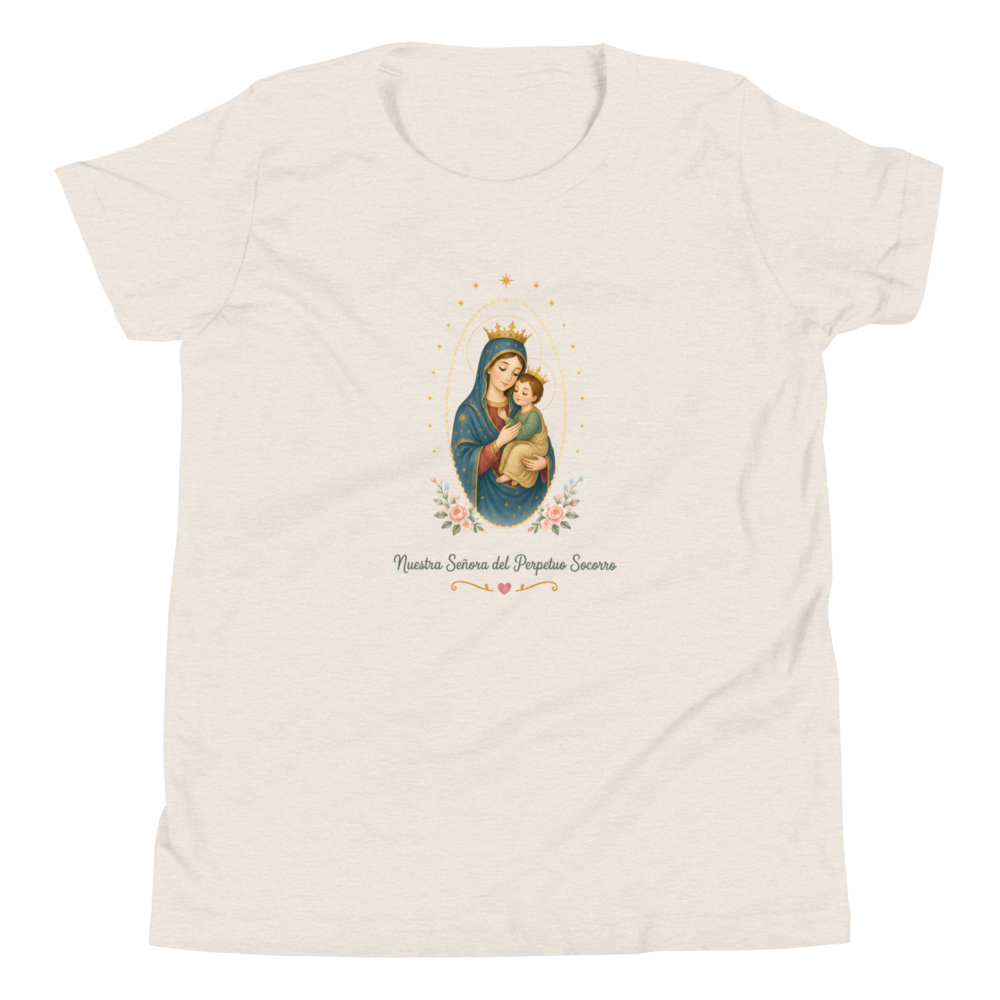 Nuestra Señora del Perpetuo Socorro Girls — Printful flat · Heather Dust