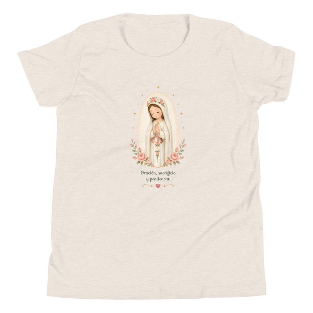 Oración Sacrificio Penitencia Girls — Printful flat · Heather Dust