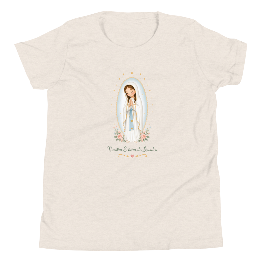 Nuestra Señora de Lourdes Girls — Printful flat · Heather Dust