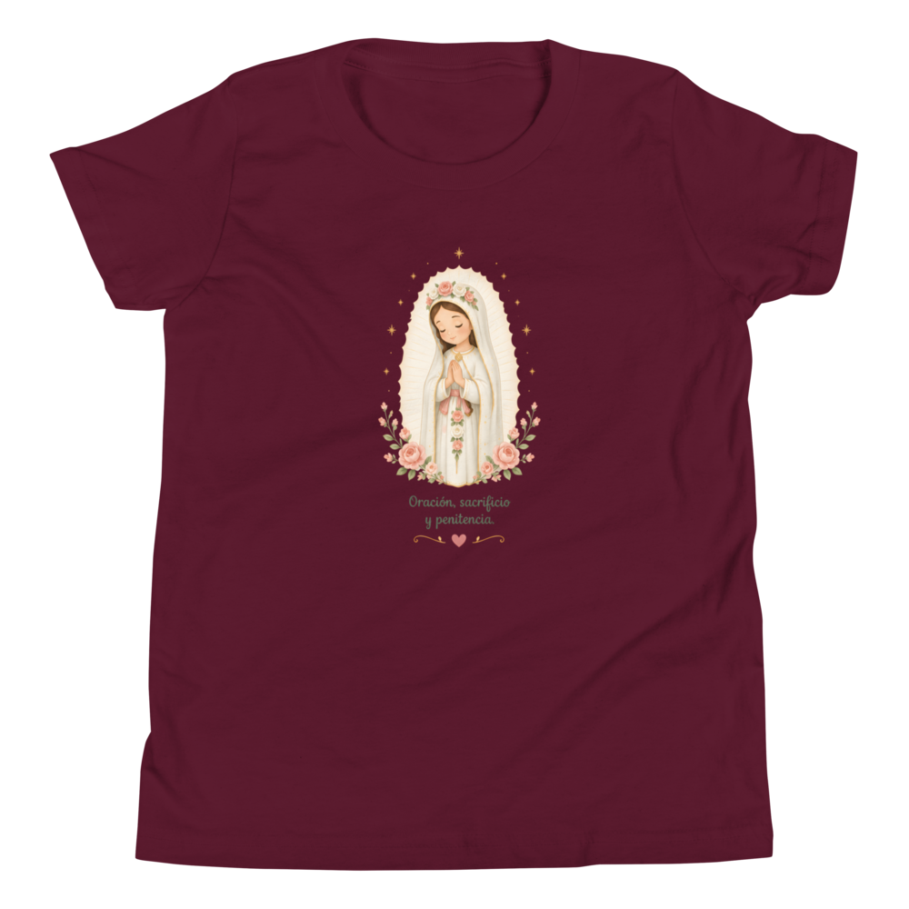 Oración Sacrificio Penitencia Girls — Printful flat · Maroon