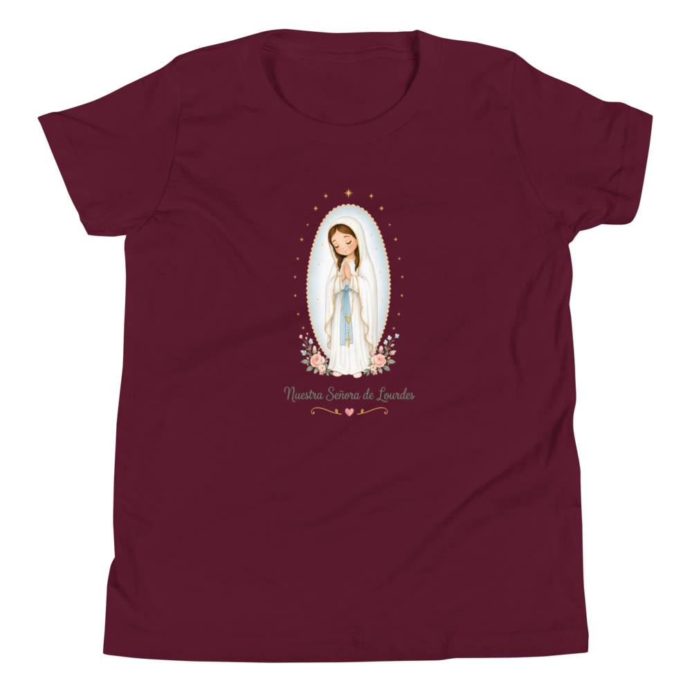 Nuestra Señora de Lourdes Girls — Printful flat · Maroon