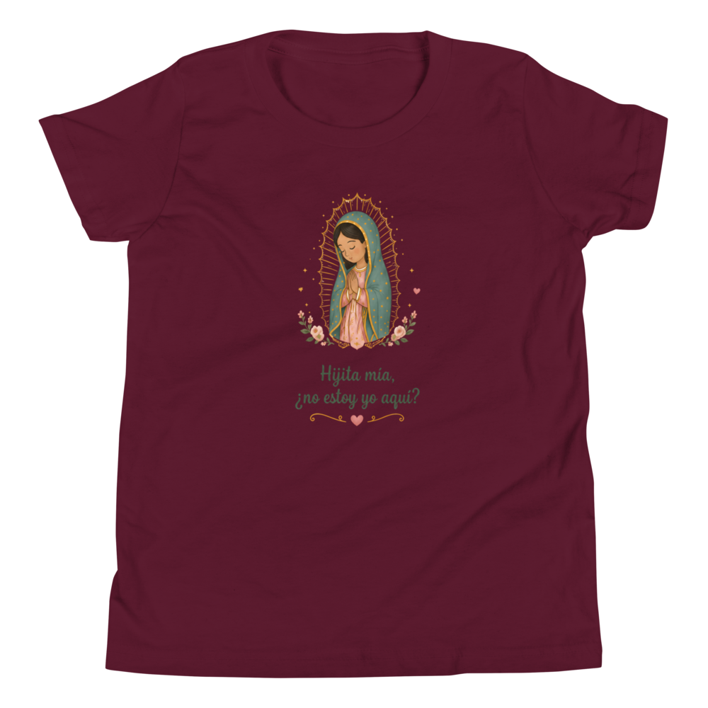 Hijita Mía Guadalupe Girls — Printful flat · Maroon