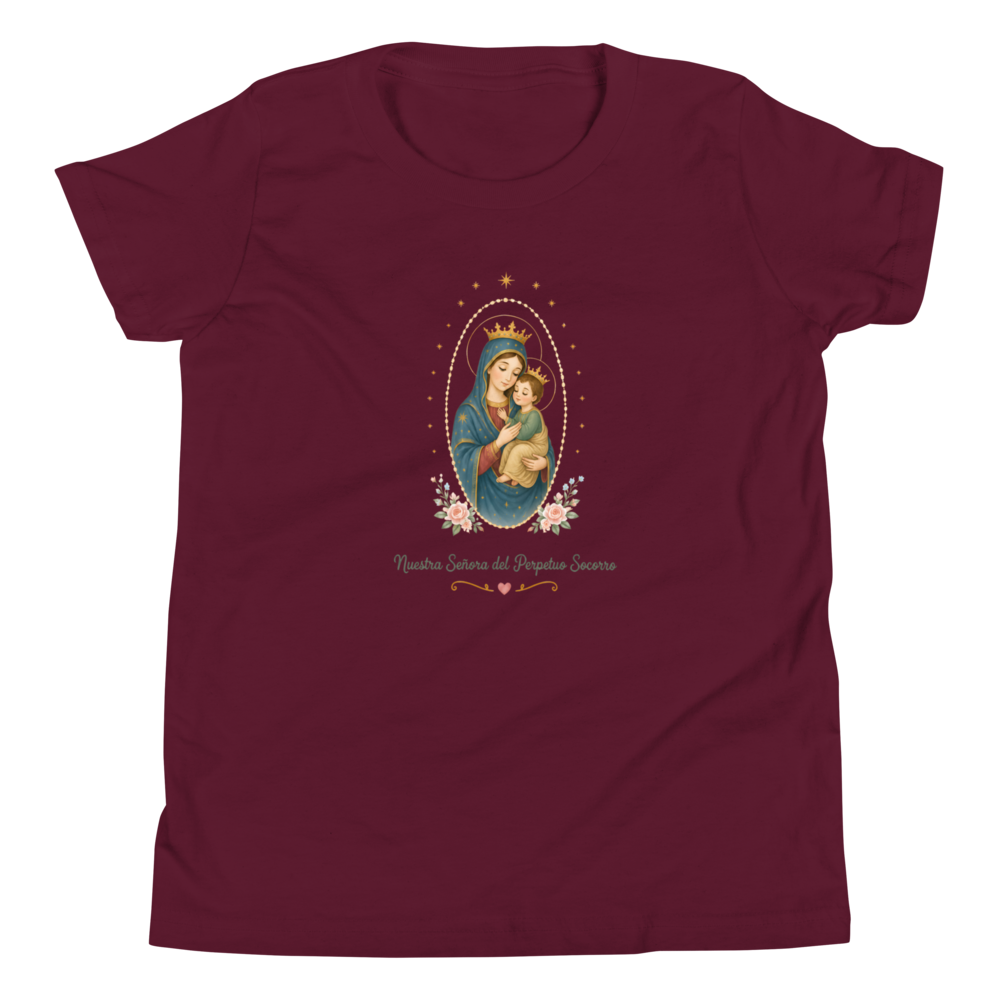 Nuestra Señora del Perpetuo Socorro Girls — Printful flat · Maroon